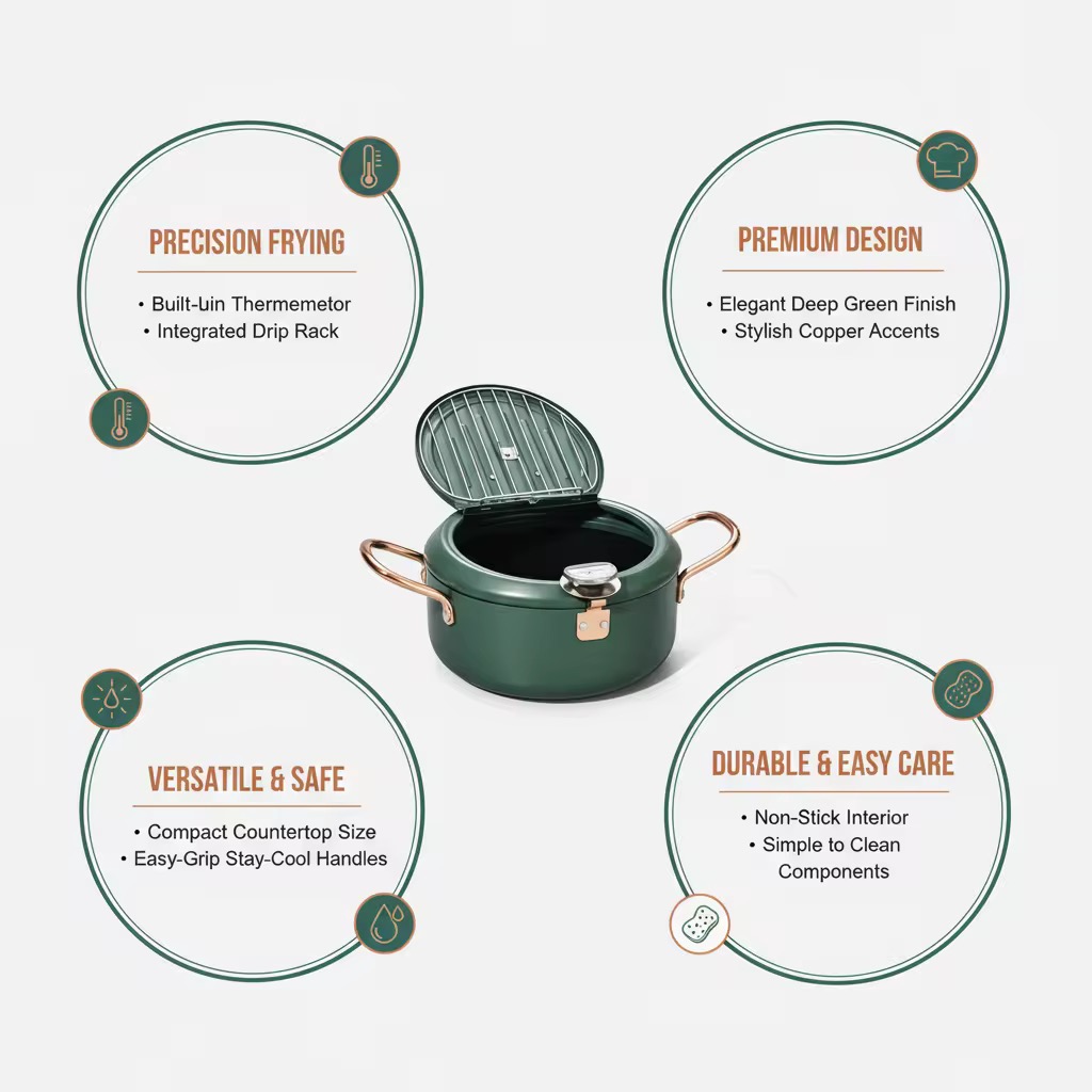 Double Ears mini Deep fryer pot with filter basket