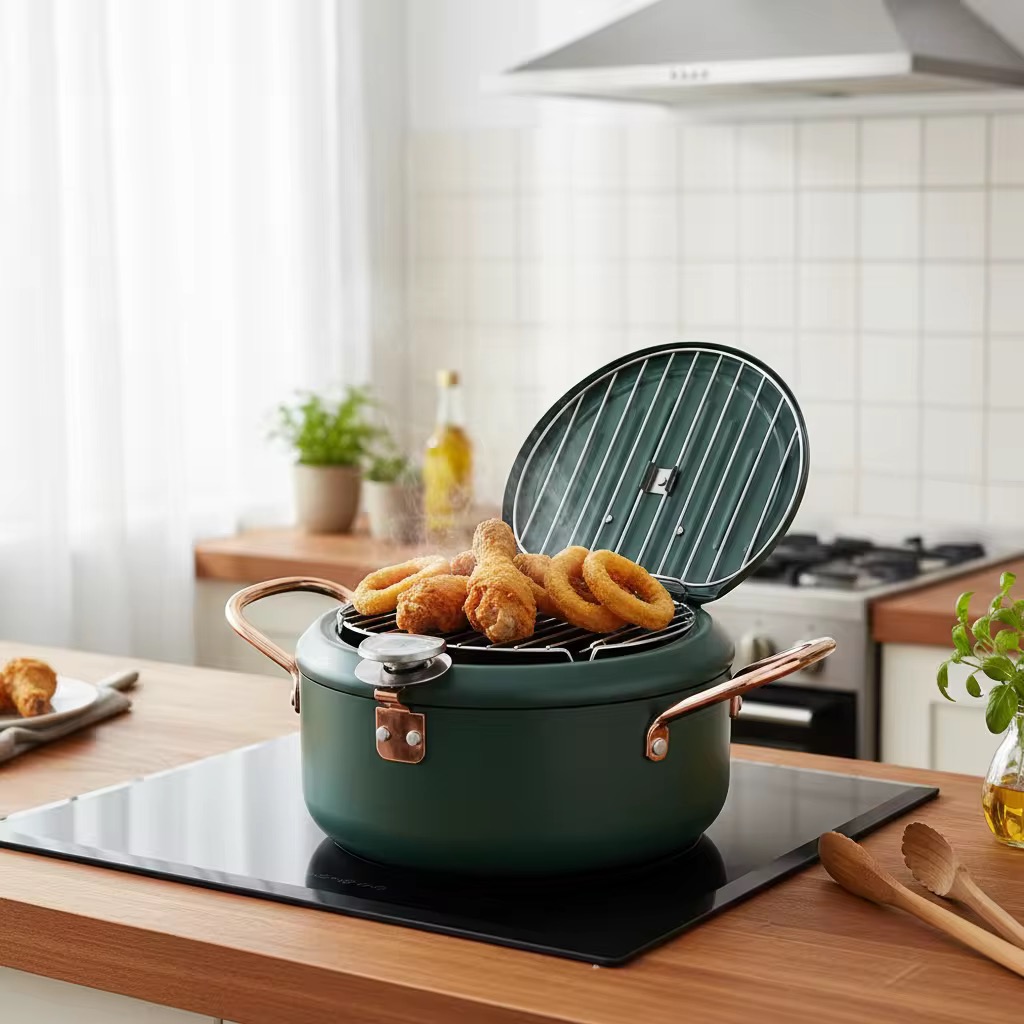 Double Ears mini Deep fryer pot with filter basket