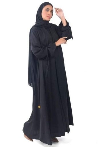 Abaya Nnoir avec motif dentelle sur le côté