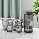 Glass water/juice jug with 4 pcs cups minimalist design with lid 32 oz