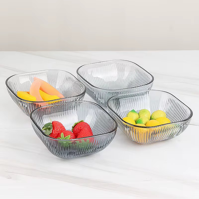 SQAURE GLASS BOWL PLATE TABLEWARE SET 6 PCS 