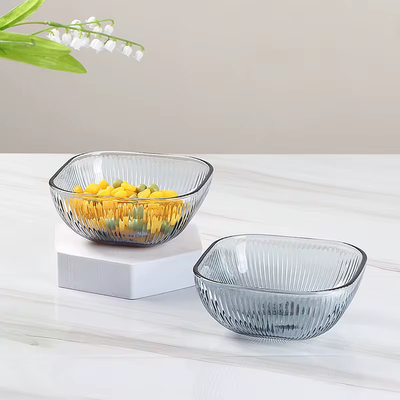 SQAURE GLASS BOWL PLATE TABLEWARE SET 6 PCS 