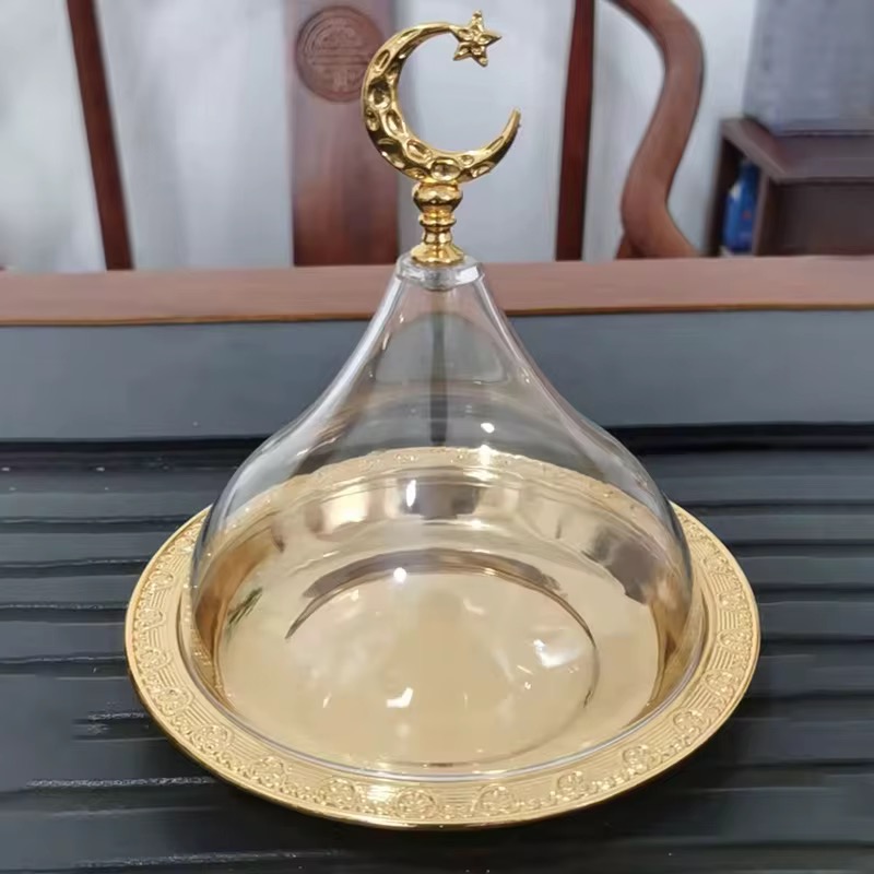 GOLD TRAY CHARGER PLATE WITH ALUMNIIUM ACRYLIC DOME SERVING TRAY