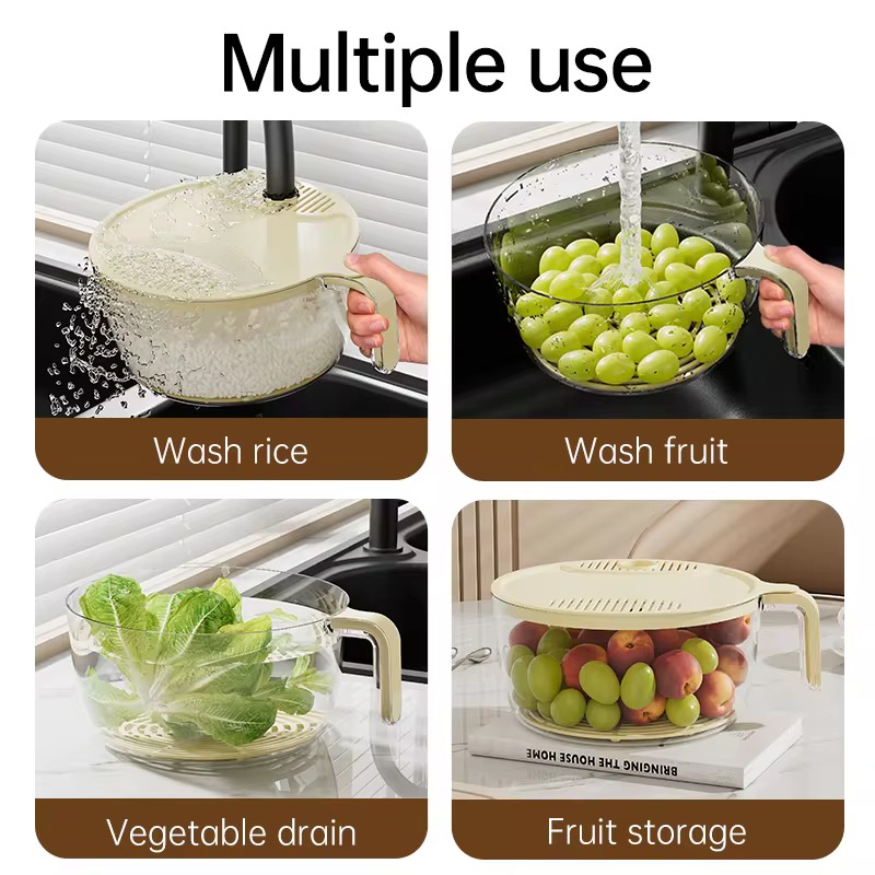 MULTIFUNCTIONAL DRAIN BASKETS KITCHEN STORAGE CONTAINERS WITH LID