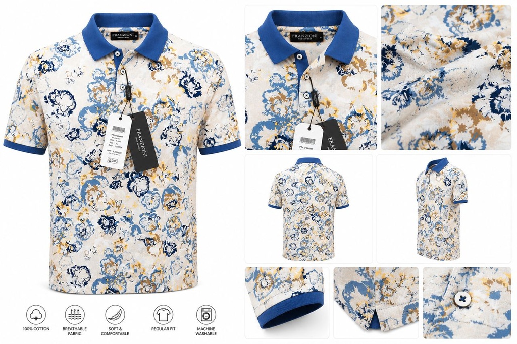 Polo shirt FRANCZIONI/BLUE FLORAL