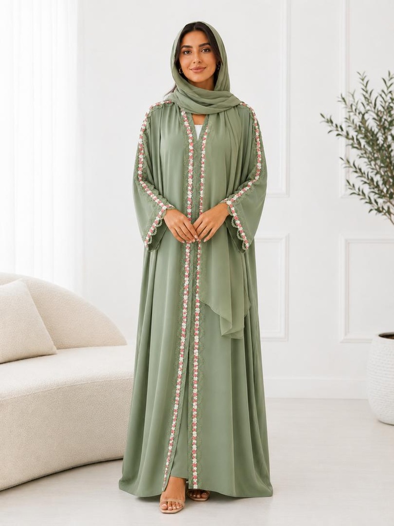 ABAYA GREEN WITH LACES