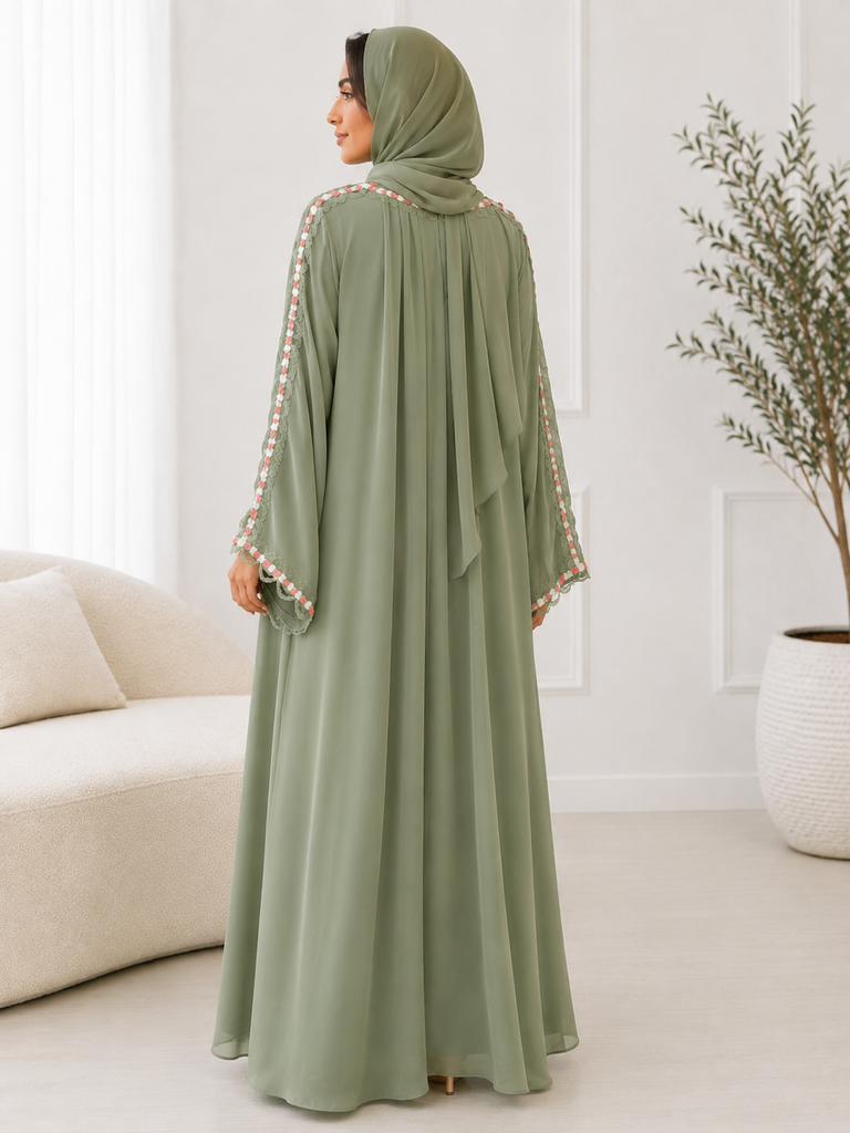 ABAYA GREEN WITH LACES