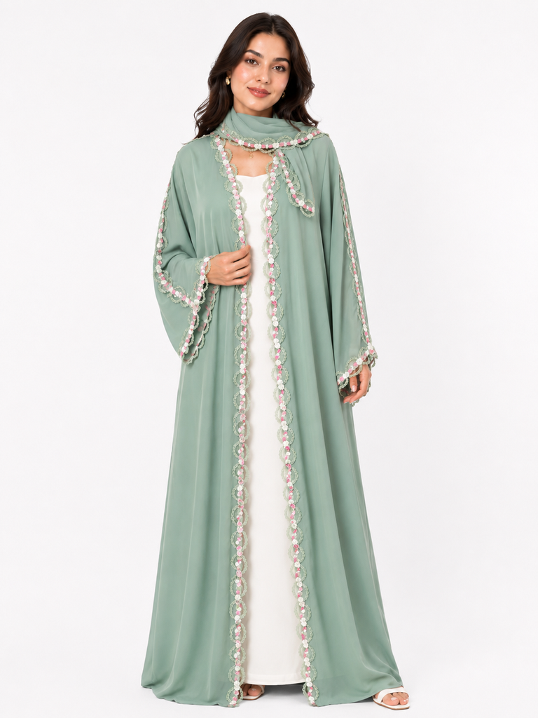 ABAYA GREEN WITH LACES