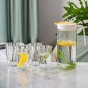 Glass water/juice jug with 4 pcs cups minimalist design with lid 32 oz