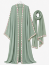 Abaya ornée de lacets verts