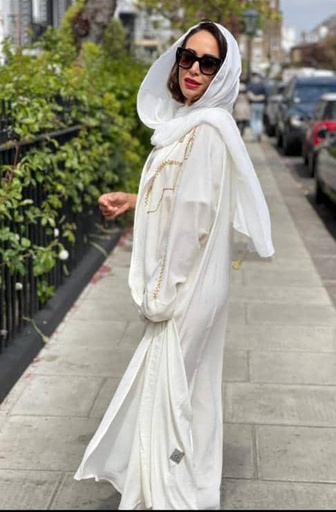 Abaya White taslim n karima with design(Abay015)