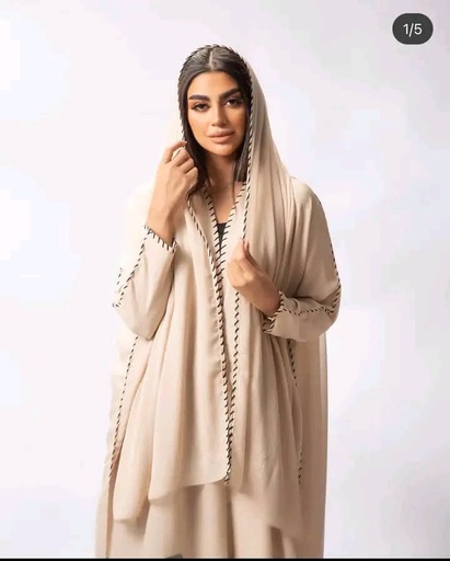 [Abay016] Abaya beige avec motif (Abay016)
