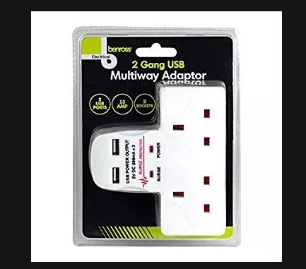 [45600] Benross - 2way wall adaptor w/ USB ports
