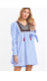 [MAXDR00003] Blue striped embroidered yoke tie sleeve dress
