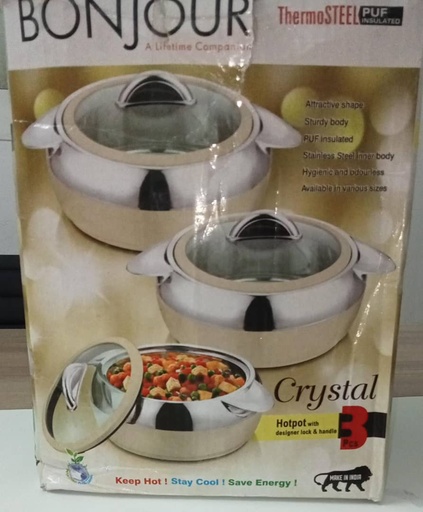 Bonjour crystal hotpot with designer lock & handle 3pcs