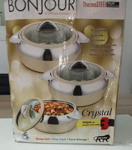 Pot chaud en cristal Bonjour avec serrure et poignée design 3pcs