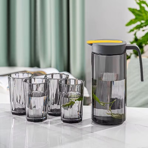 Carafe en verre avec 4 verres – pichet à eau/jus 1L (32 oz) avec couvercle, design minimaliste élégant